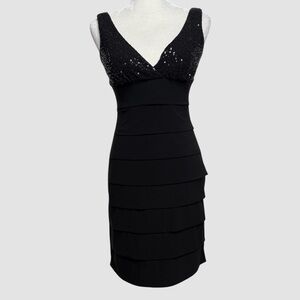 B. Darlin Black Semi Formal Cocktail Dress Size 5/6 Sequins Layered Look LBD